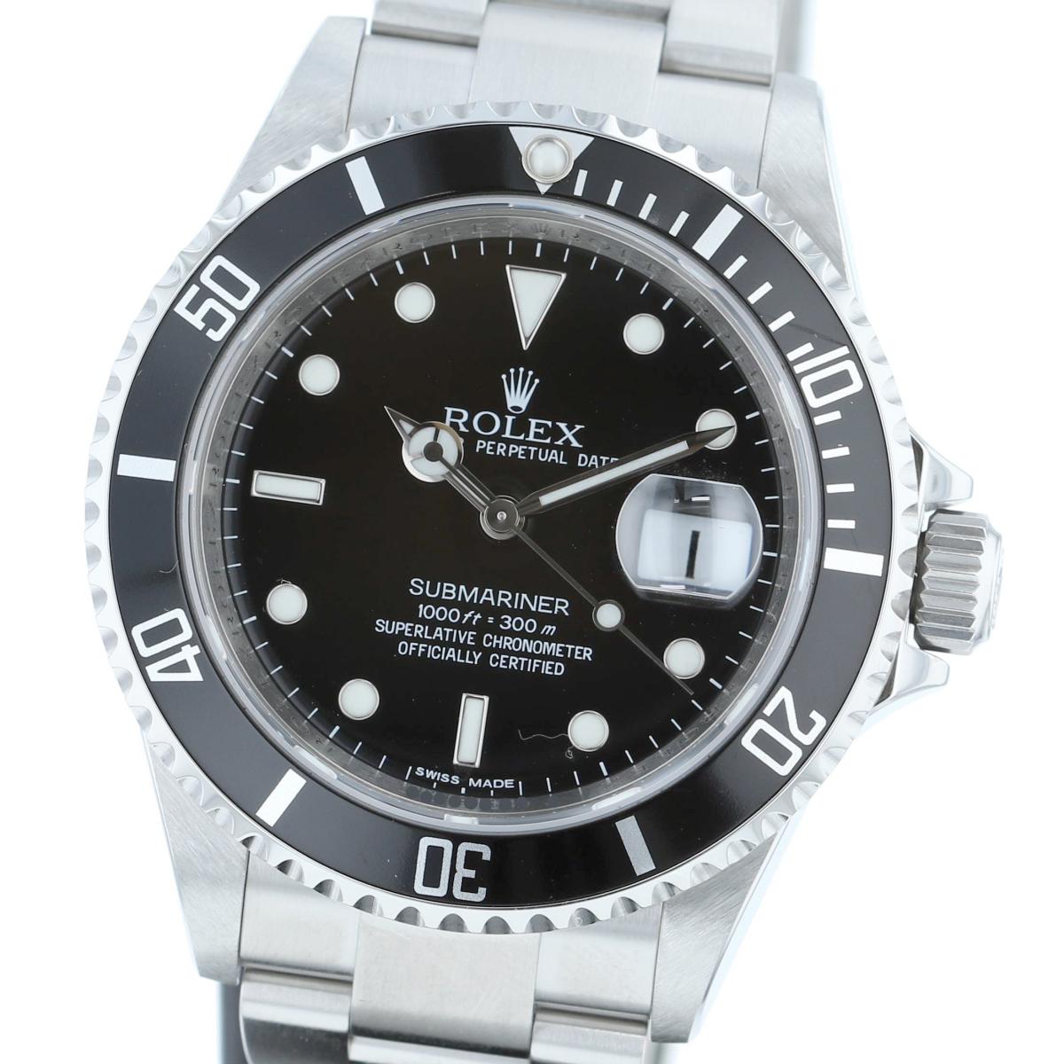 【中古】ROLEX ロレックス サブマリーナー デイト 時計 自動巻き/メンズ SUBMARINER Black/ブラック V番 黒文字盤 16610 used:A