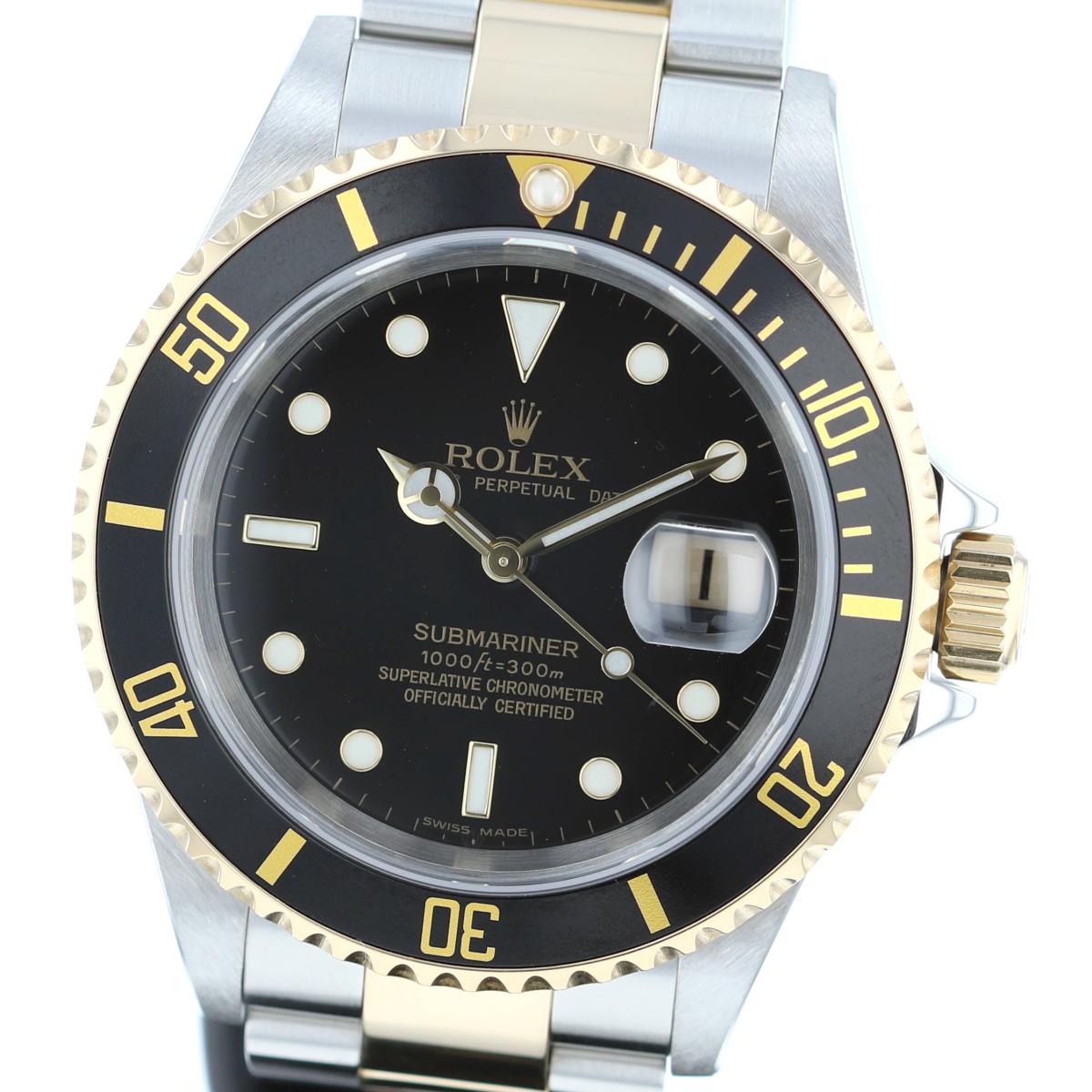 【中古】ROLEX ロレックス サブマリーナー デイト Black 時計 自動巻き/メンズ SUBMARINER Black/ブラック コンビ Z番 16613LN/ブラックアダイアル 黒文字盤 used:A