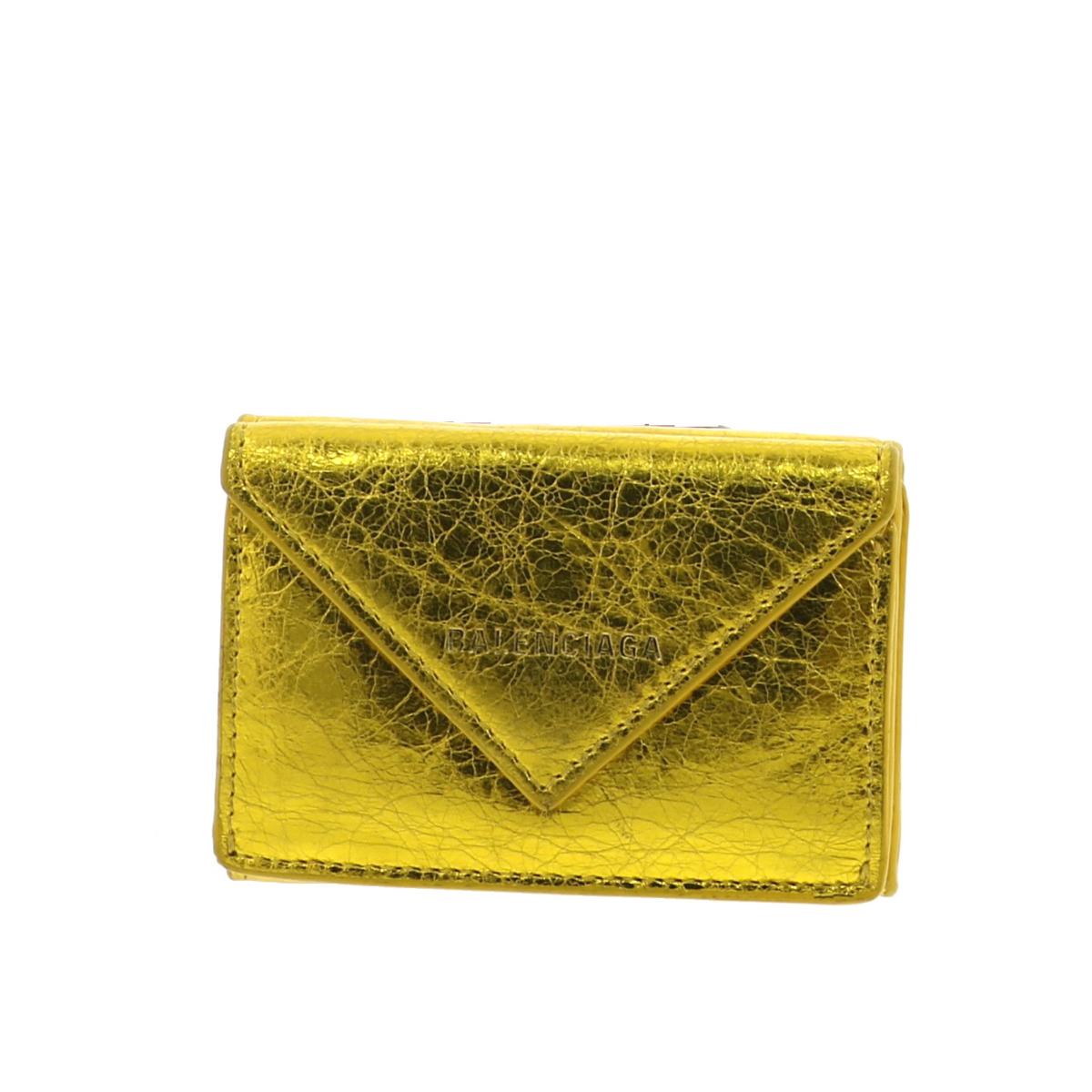 【中古】 BALENCIAGA （バレンシアガ） ペーパー ミニ ウォレット 財布 三つ折り財布(小銭入有) WALLET Gold 391446 used:B