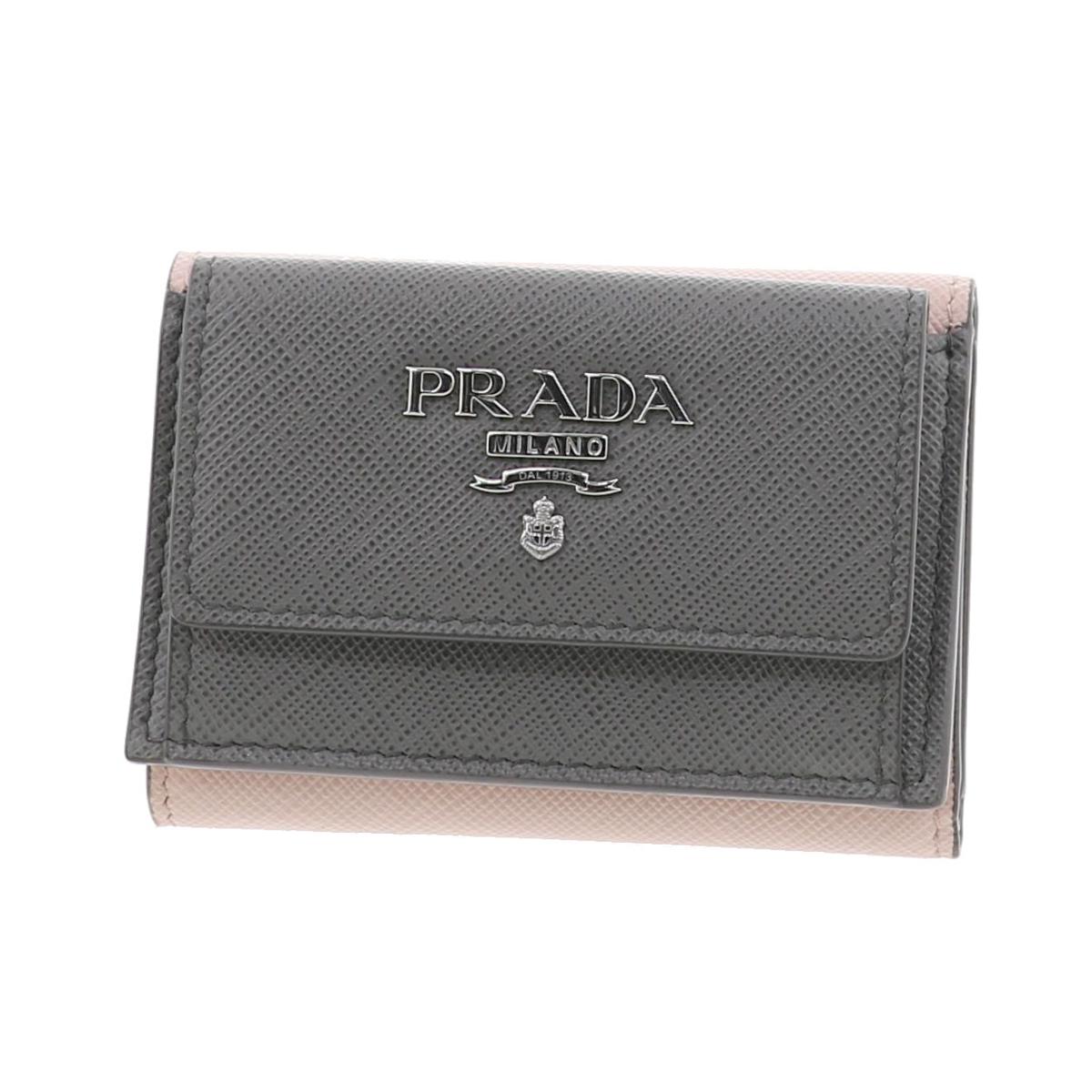 【サマーSALE】【即日発送・水曜定休日・木曜発送】【美品】【オススメ】【RI】 PRADA （プラダ） コンパクトウォレット 財布 三つ折り財布(小銭入有) サフィアーノ グレー・ピンク 1MH021 used:A