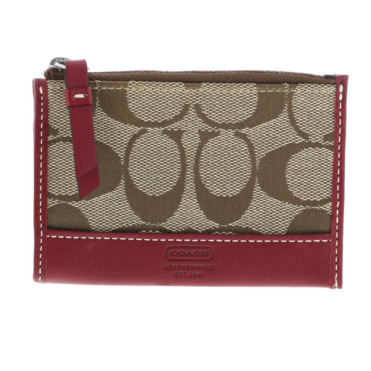 【中古】 COACH （コーチ） シグネチャーコインケース 財布 小銭入れ コインケース Signature Canvas Beige red