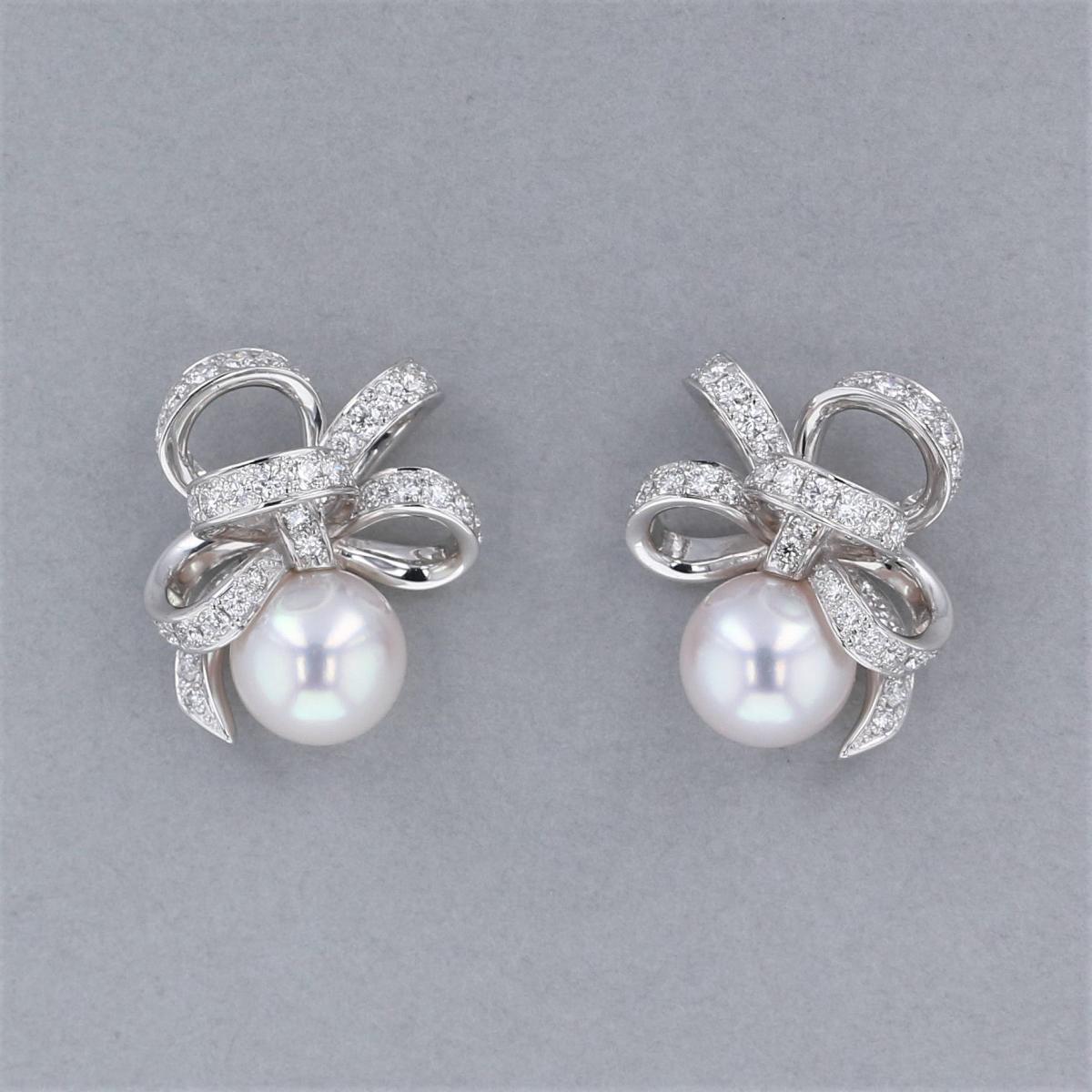 【即日発送・水曜定休日・木曜発送】【美品】【RI】 MIKIMOTO （ミキモト） ドゥ リュバン K18WG パール ダイヤモンドピアス ブランドジュエリー ピアス/イヤリング K18WG PE-1709PU used:A