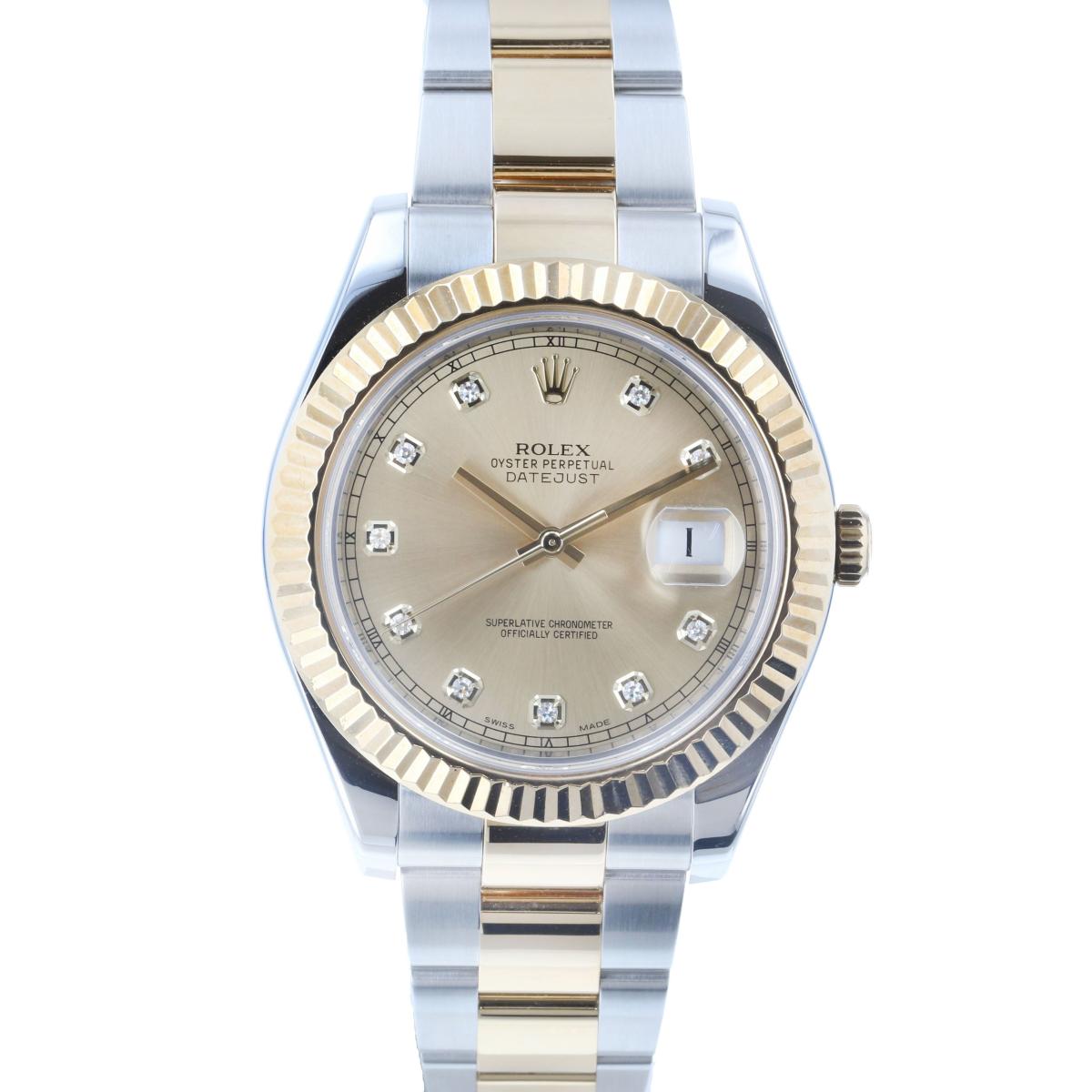 【美品】ROLEX （ロレックス） デイトジャスト Gold 10P 41mm 時計 自動巻き/メン ...