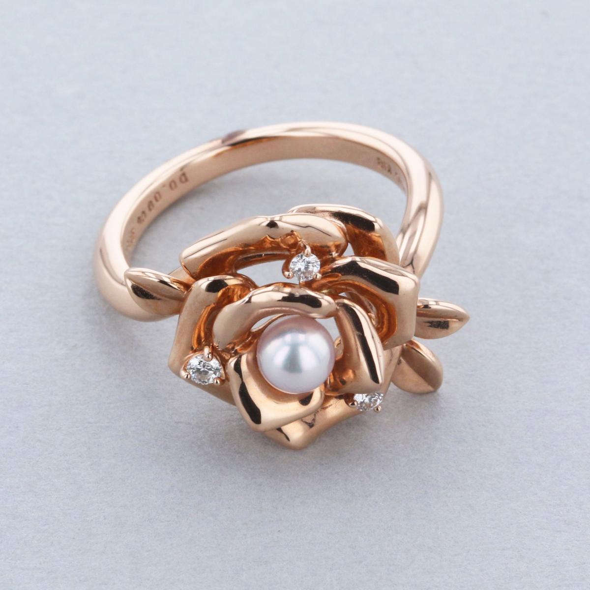 【スーパーセール】【即日発送・水曜定休日・木曜発送】【美品】【RI】 MIKIMOTO （ミキモト） ローズモチーフ ベビーパール ダイヤモンドリング 750PG ブランドジュエリー 指輪 750PG