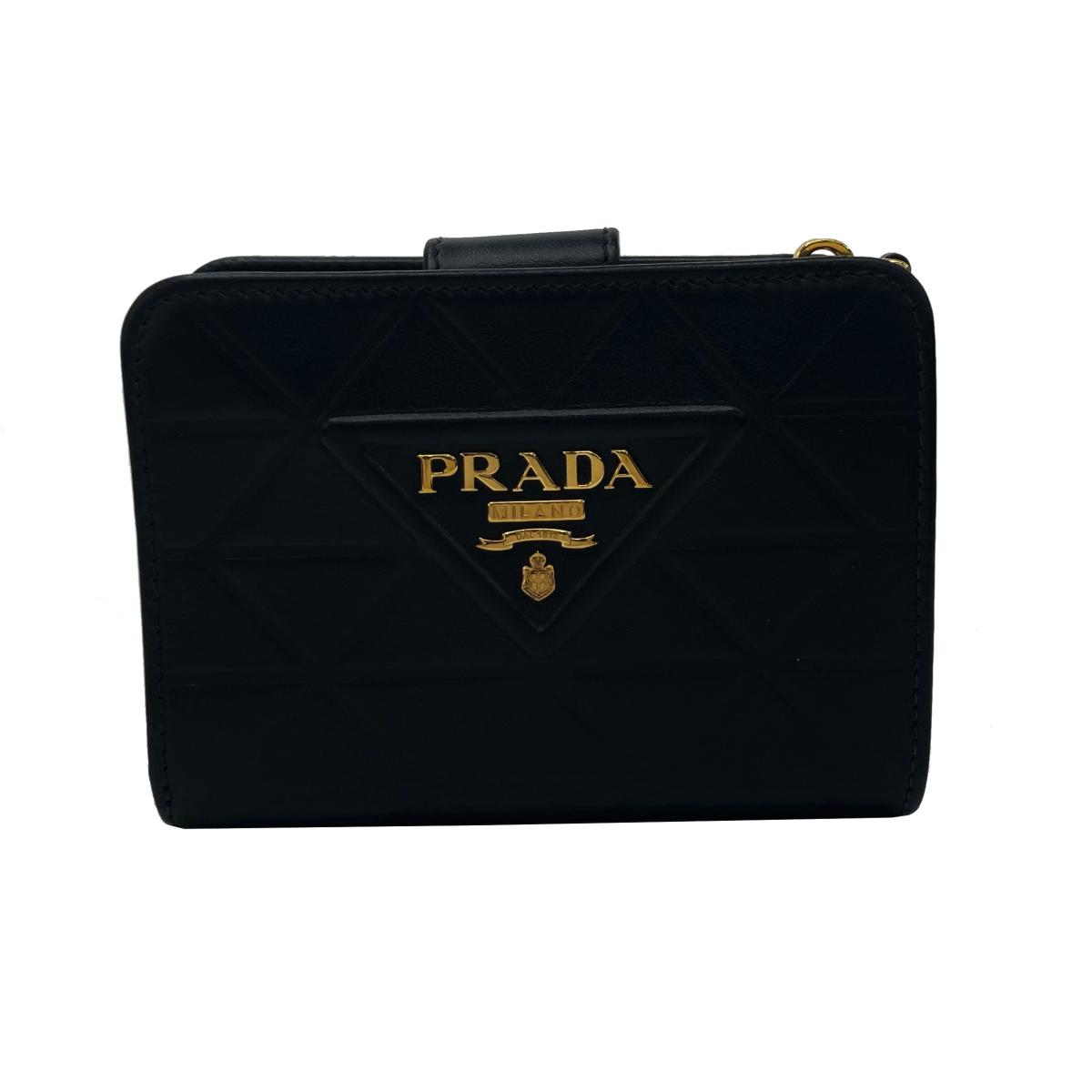 プラダ 二つ折り財布 レディース 【限定価格6/1まで】【美品】PRADA （プラダ） ソフトカーフ トライアングル 二つ折り財布 財布 二つ折り財布(小銭入有) トライアングル Black 1ML018 used:A[ROR]