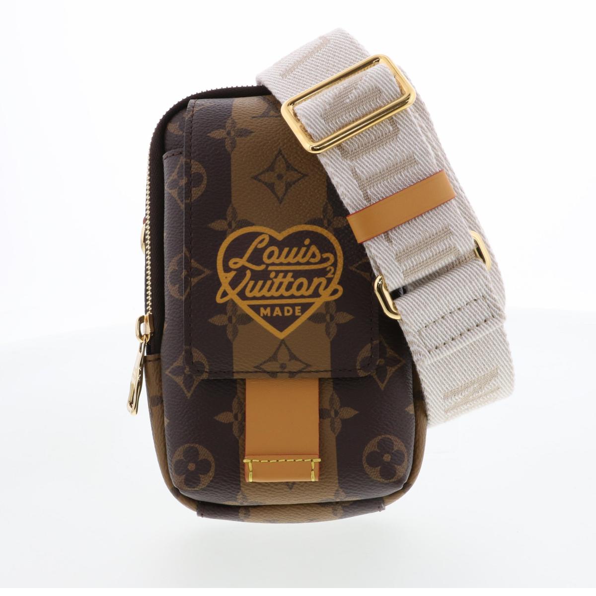 モノグラム ★美品★LOUIS VUITTON ルイヴィトン モノグラム ストライプ ダブル フォン ポーチ LV MADE NIGO RS ショルダーバッグ M81005