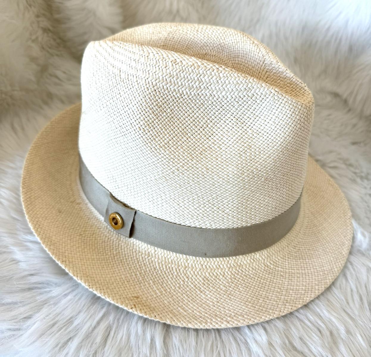 【中古】 LoroPiana ロロピアーナ パナマ ハット 麦わら帽 ストローハット 帽子 Beige ベージュ