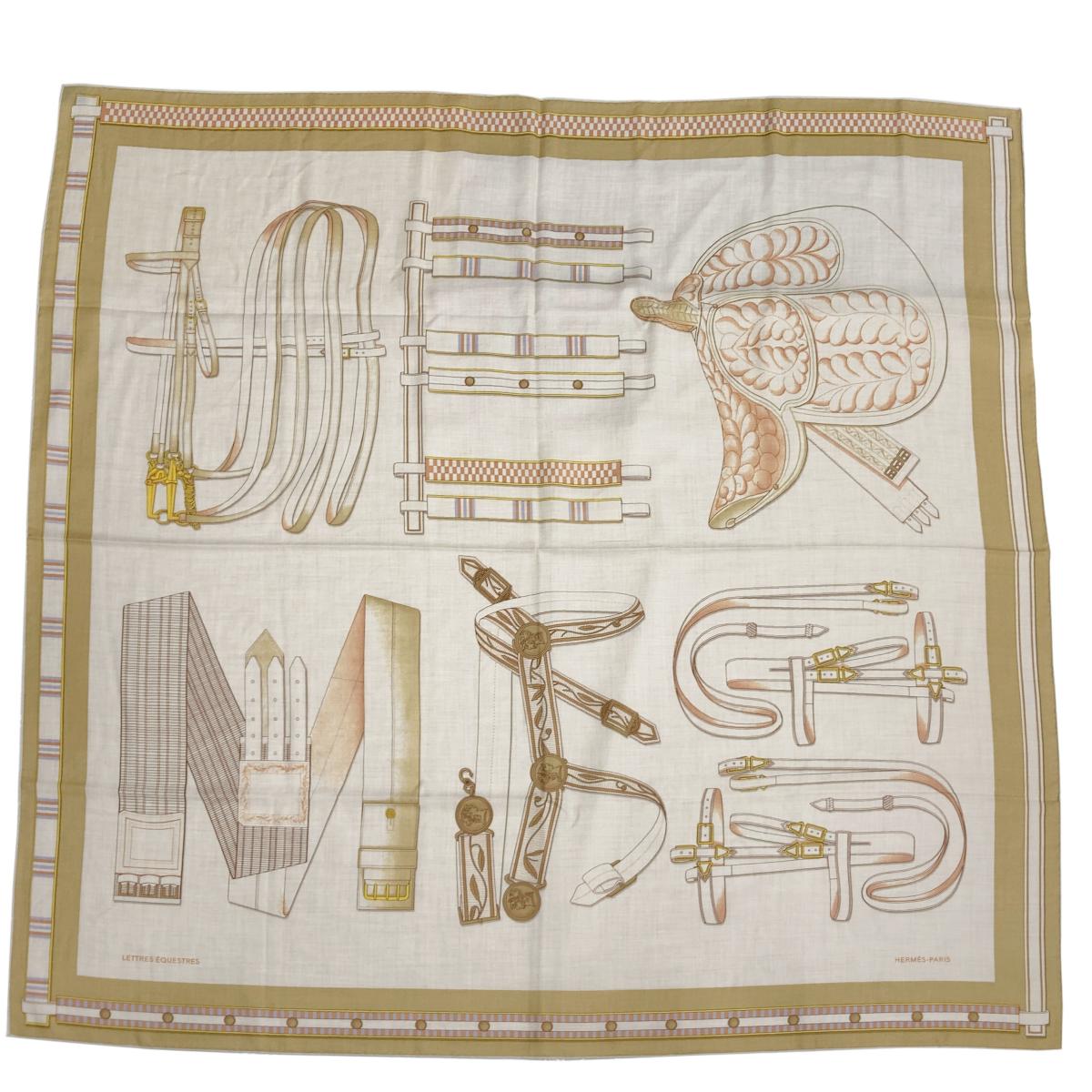 【中古】 HERMES （エルメス） カレジェアン 服飾 マフラー/スカーフ/ネクタイ LETTRES EQUESTRES レトルエケストル ベージュのサムネイル