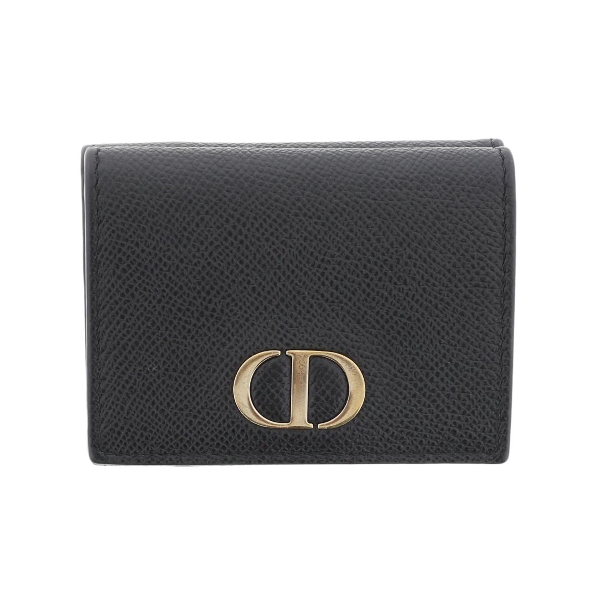 【中古】 Christian Dior (クリスチャンディオール) モンテーニュ コンパクトウォレット 財布 三つ折り財布(小銭入有) Black