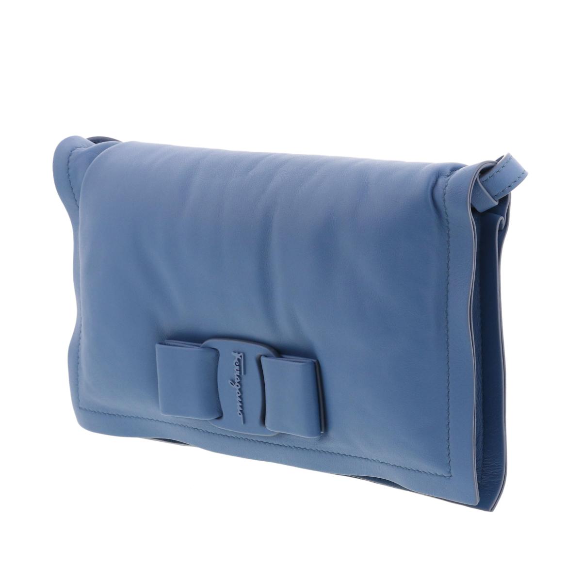 【中古】 Salvatore Ferragamo （サルバトーレフェラガモ） VIVA BOW ミニバッグ バッグ ショルダー/メッセンジャーバッグ ブルー Blue AU-22/0287 leather レザー used:A