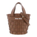 MIUMIU (ミュウミュウ)イントレッチオ ショルダーバッグ 2WAY トートバッグ レア レザー 編み込み ブラウン Brown 5BE052 used:B...