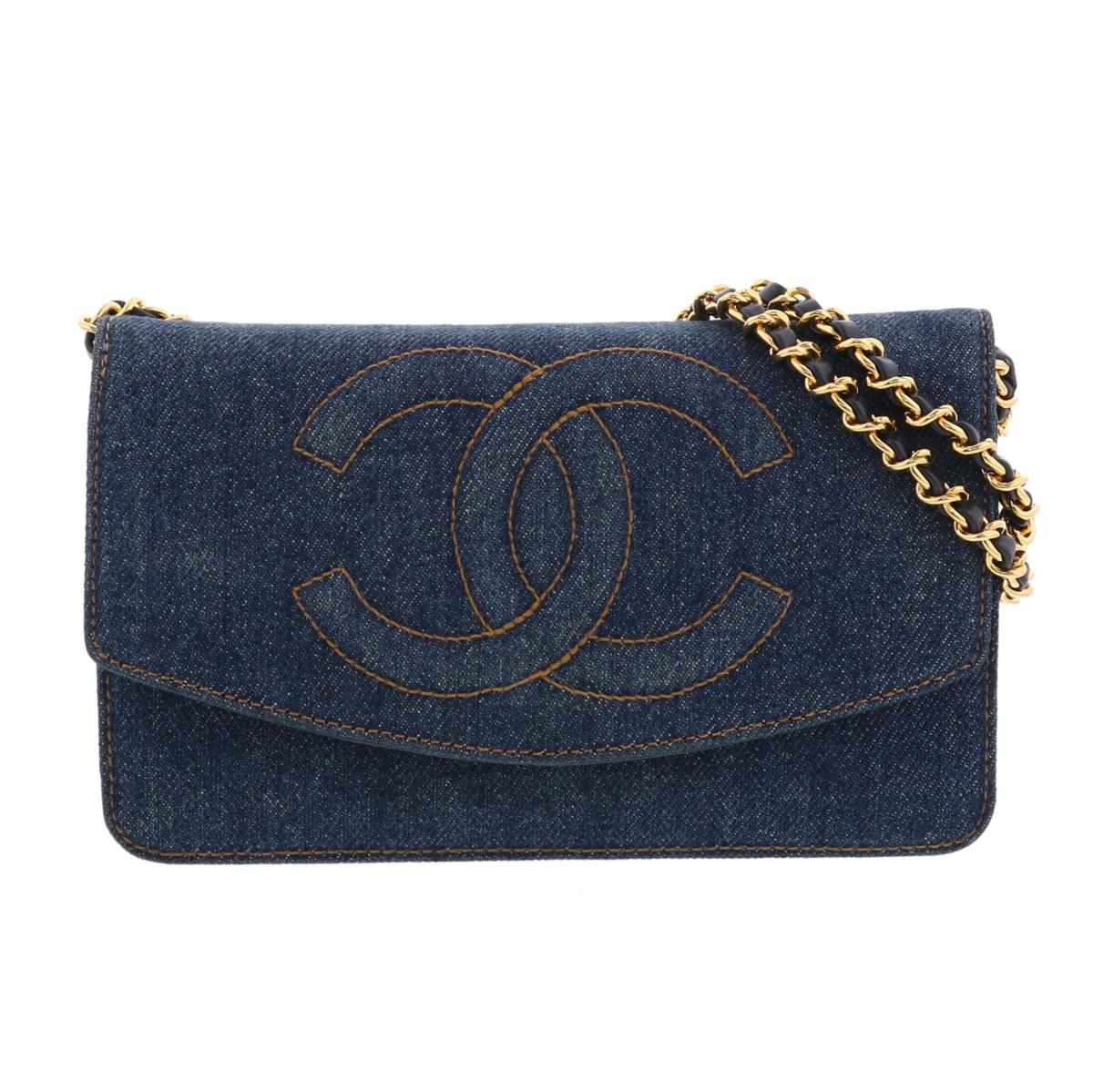 CHANEL シャネル ココマーク デニム チェーンウォレット A49867 財布 チェーンショルダーバッグ インディゴ ネイビー ブルー Blue used:AB 【ROR】 【中古】