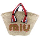 【極上品】miu miu ミュウミュウ ラフィア ハンドバッグ バッグ カゴバッグ 5BG093 unused:S【中古】