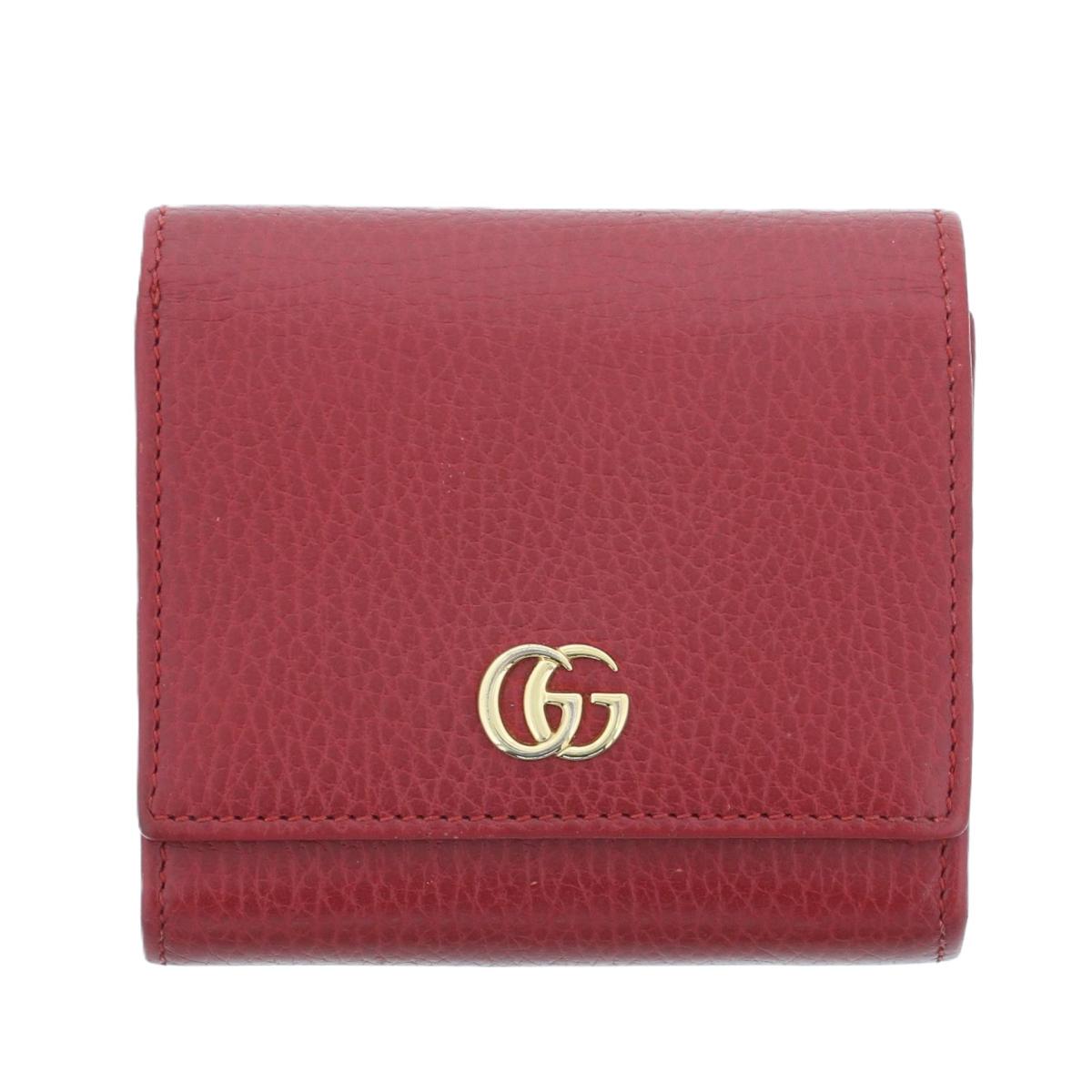 GUCCI GGマーモント 三つ折り財布 黒×赤 レディース Brandol / GUCCI グッチ 二つ折り財布 GGマーモント レザー 小銭入れ付