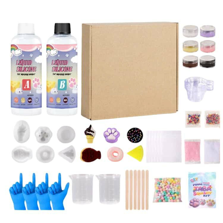 スクイーズ手作りキット 500ml モールド6個 キット DIY こども 子供 大人 モチモチ レジン アソート やみつき ストレス解消 グミ ソフト キッズ 肉球モールド フロッキングパウダー付き スクイーズおもちゃ グッズ 握る スクイーズ 玩具 誕生日 プレゼント rizelife-hacks-10011266 rize商店 サンプル画像3