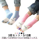 3足セット キッズ 5本指靴下 うさぎ 吸汗 可愛い 3足 女の子 クルー丈 送料無料 子供用 男の子 5本指ソックス おしゃれ 3足組 くつした 靴下 ショートソックス 送料無料 綿 コットン スポーツソックス 幼稚園 小学生 冷えとり 保温