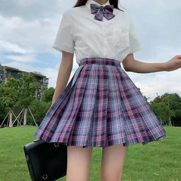 制服 学生服 スクールシャツ+スカート+リボン 3点上下セット 半袖 チェック柄 コスプレ 衣装 仮装 女子JK制服 プリーツスカート レディース 高校生 中学生 XS-2XL 可愛い 学園祭 大人 コスチューム衣装 送料無料