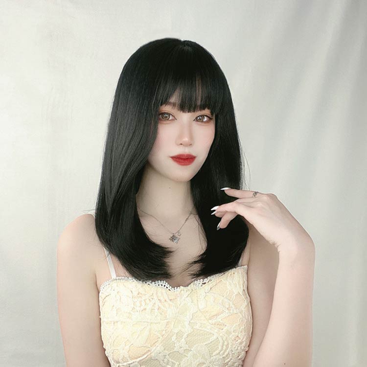 ウィッグ かつら ミディアム セミロング フルウィッグ ワンカール レディース 自然 ストレート レイヤー 医療用 女性 小顔効果 ネット付き 前髪 ハイトーンカラー 金髪 黒髪 赤髪 コスプレ つけ毛 ピンク ハイライト 送料無料