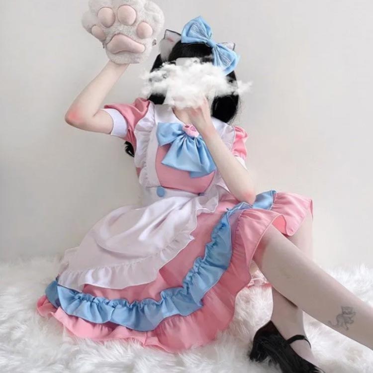 メイド服 コスプレ ハロウィン 衣装 豪華セット 仮装 定番 レディース コスチューム かわいい ロリータ リボン ワンピース 萌え フリル 清楚 可憐 ウェイトレス カフェ イベント 学園祭 文化祭 余興 大きいサイズ 大人 送料無料