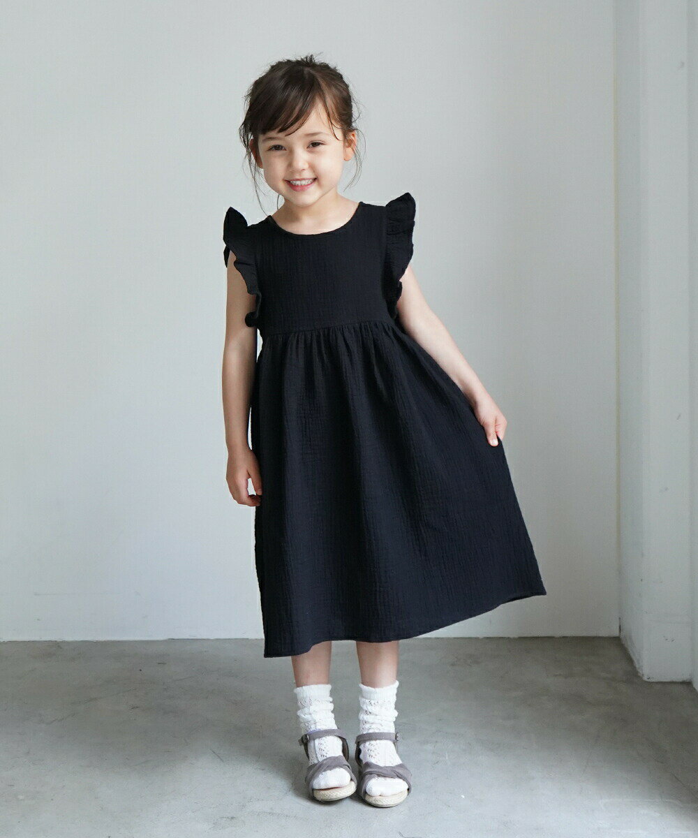 【riziere】ダブルガーゼショルダーフリルワンピース キッズ 女の子 90-150 リジェール こども服 子供服 kids ガーゼ ワンピース 春 夏 ナチュラル 子ども ガーリー カジュアル おしゃれ フリル ダブルガーゼワンピース ワンピ