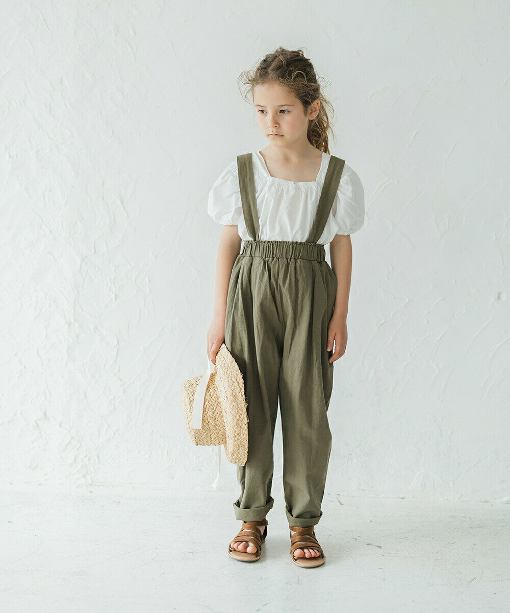 【新作】【riziere】ピュアコットンサスペンダー付きテーパードパンツ キッズ 男の子 女の子 90-150 リジェール 子供服 こども服 サロペット パンツ 春 夏 秋 冬 kids 無地 オールインワン 子ども シンプル ジュニア 長ズボン ズボン