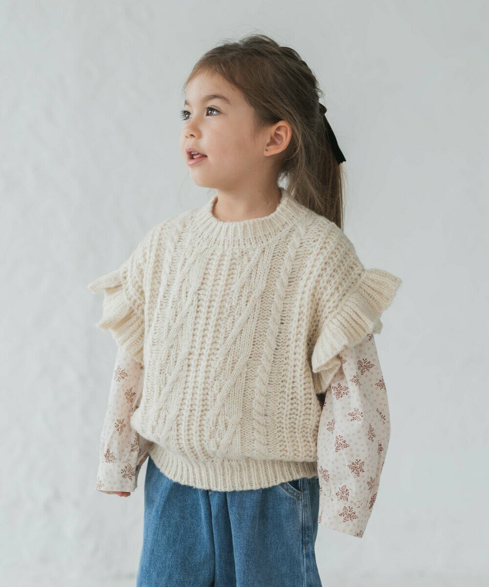 【セール 20%OFF】【21AW新作】【riziere】ダウンショルダーフリルニットベスト 女の子 100-150 キッズ リジェール 子供服 こども服 kids knit ニット GIRL ガールズ おしゃれ こども 子供 ジュニア 春 秋 冬 ニット 無地 ベスト ニットベスト