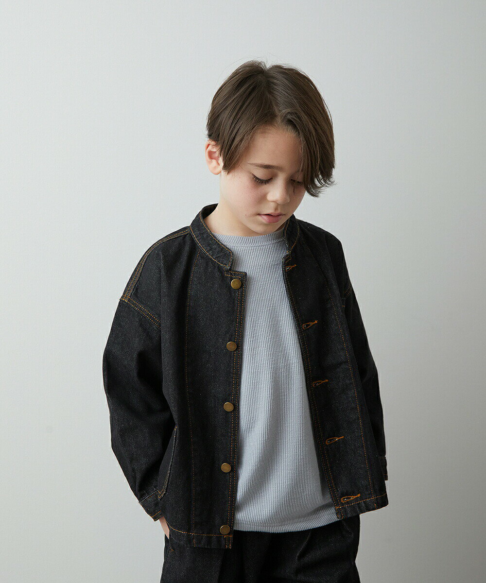 【24SS新作】【riziere】バンドカラーブラックデニムジャケット 90-150 キッズ 男の子 女の子 リジェール 子供服 こども服 kids おしゃれ 春 秋 冬 子供 子ども ジュニア ジャケット ユニセックス 羽織 ジャンパー ブルゾン デニムのサムネイル