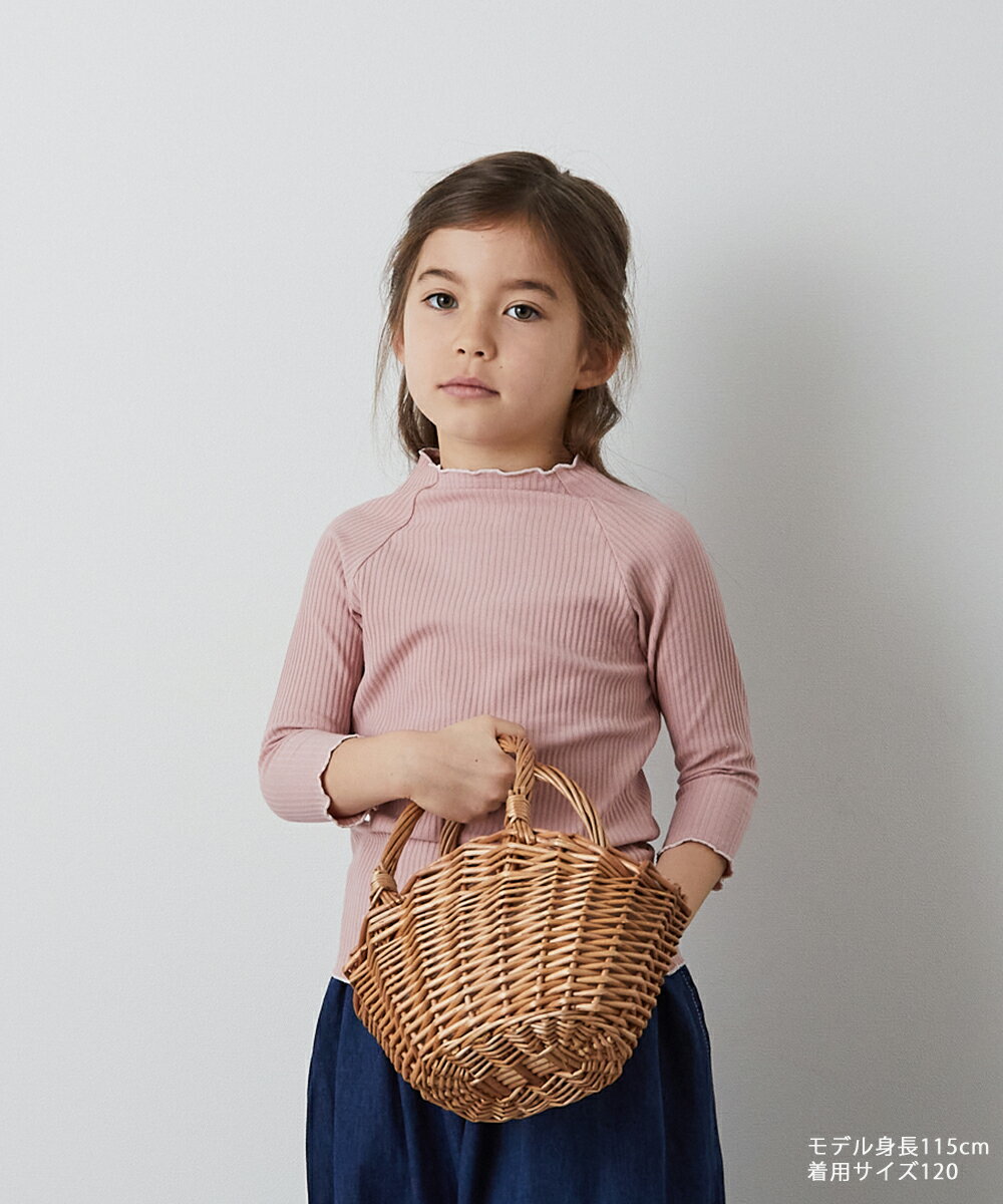 【NEW】【riziere】配色ステッチリブトップス7分袖 女の子 90-150 キッズ リジェール 子供服 こども服 kids 春 秋 おしゃれ オシャレ ジュニア カジュアル 無地 ナチュラル シンプル トップス 7分袖 リブ カットソー