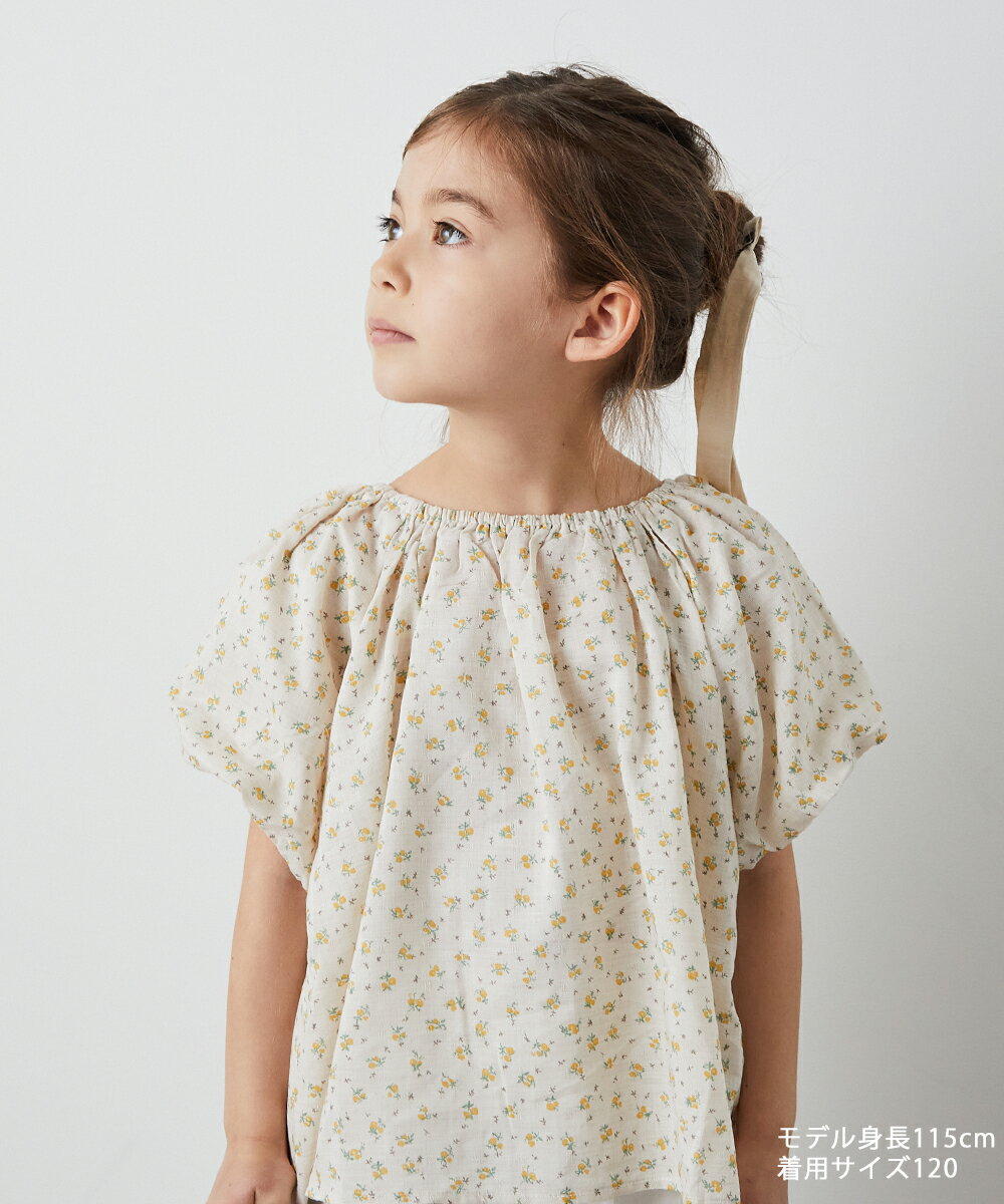 【OUTLET SALE】【riziere】フラワープリントパフスリーブブラウス 女の子 90-150 キッズ リジェール 子供服 こども服 kids 春 夏 秋 おしゃれ オシャレ ジュニア カジュアル ナチュラル シンプル トップス ブラウス 花柄 フラワー 半袖 riziere