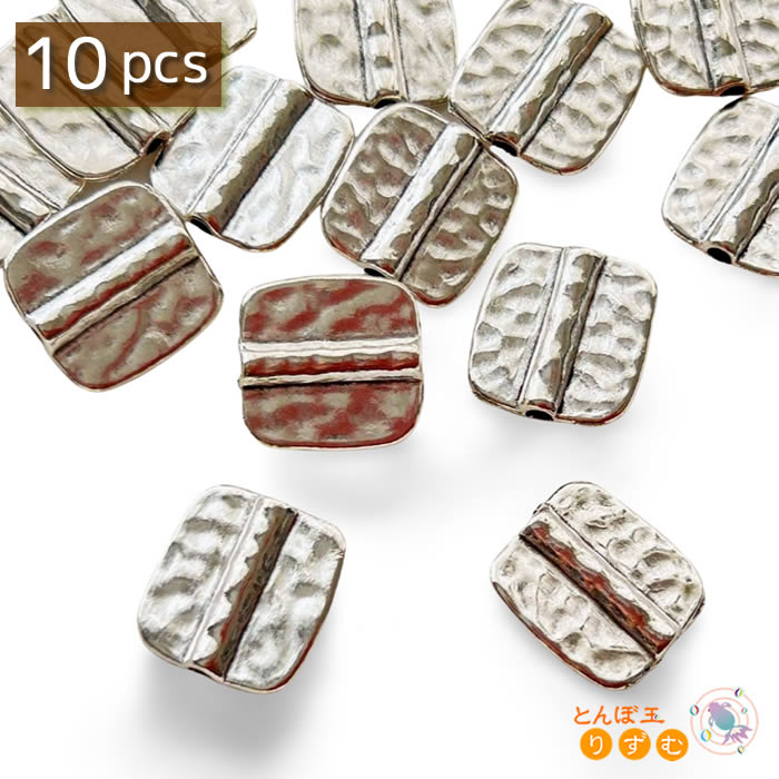 メタルビーズ 10個 15mm メタルパーツ ビーズ アンティーク スペーサー 平打ち しわ加工 紐パーツ ロンデル アクセサリーパーツ 手芸 シルバー 銀