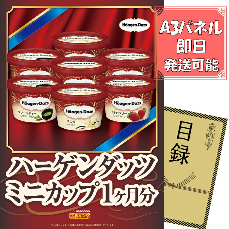 ランキング受賞★ ゴルフ景品1点セット【ハーゲンダッツ ミニカップ 1ヶ月分 30個】送料無料!特大パネル・目録・特典付き!
