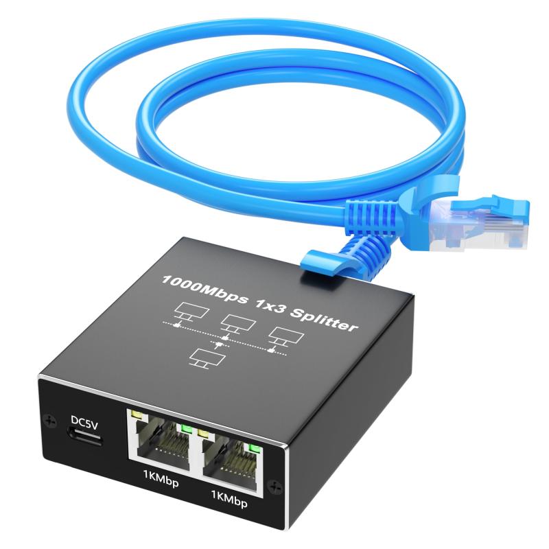 LAN 分配器 1入力3出力 1.5メートルのLANケーブル付き LAN ハブ 3台同時使用 スイッチングハブ RJ45 Hub 高速1000Mbps 3ポート増設 有..