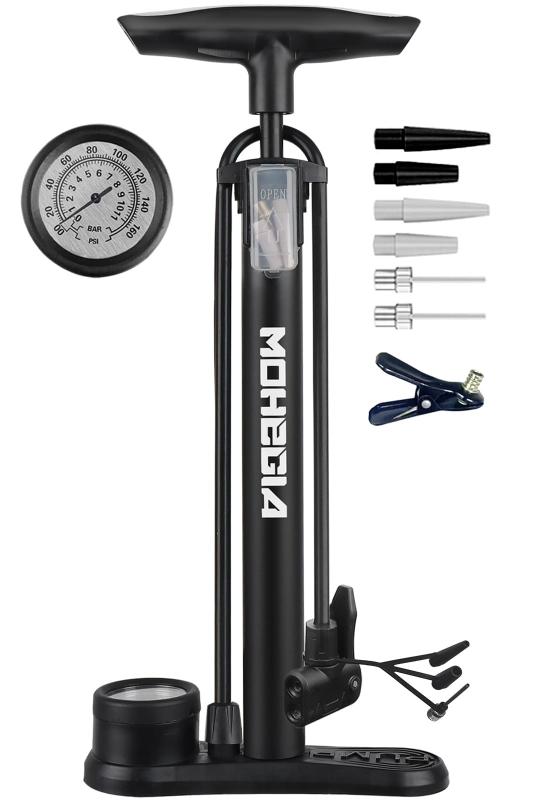 MOHEGIA 自転車 空気入れ: フロアポンプ - 仏式 米式 英式バルブ対応 - 160PSI スケール/デジタル圧力計