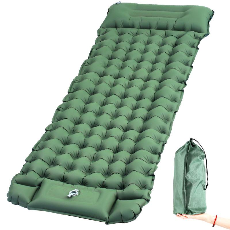 DWY エアーマット キャンプマット【10cm厚さ・足踏み式・枕付き】無限連結可能 超軽量 コンパクト 防水 防災 車中泊 登山用 お花見 テント泊用 収納袋・修理パッチ・日本語説明書付き(4)