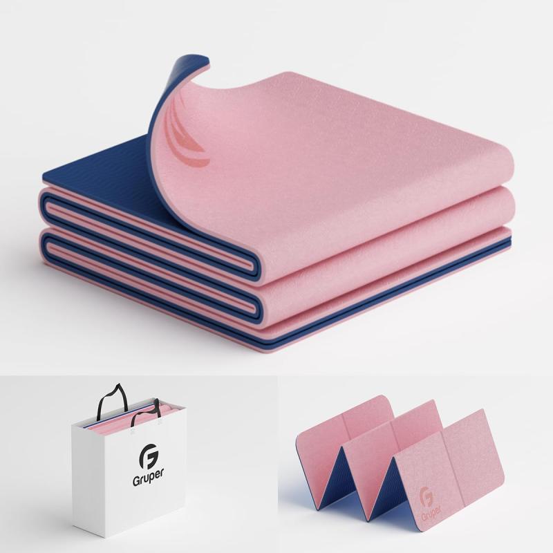 Gruper ヨガマット 6mm 折りたたみヨガマット TPE エクササイズマット フィットネスマット トレーニン..