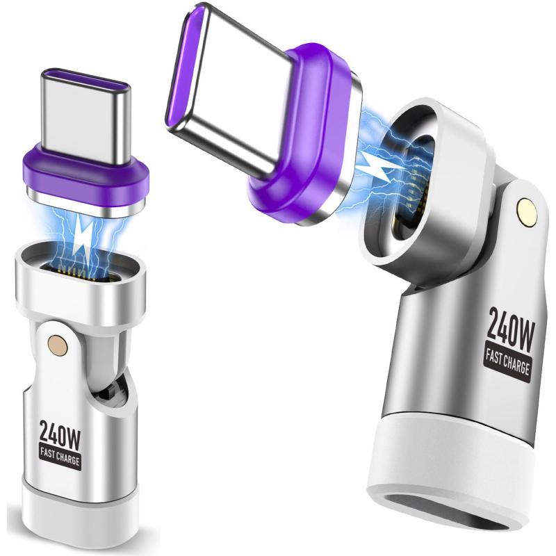 C.WEST USB C マグネット アダプタ L字、180°回転 タイプc マグネット、240W PD急速充電 コネクタ、480Mbps 高速データ転送 タイプc、Type-C マグネット アダプタ オス メス 変換、USB-Cデバイス対応