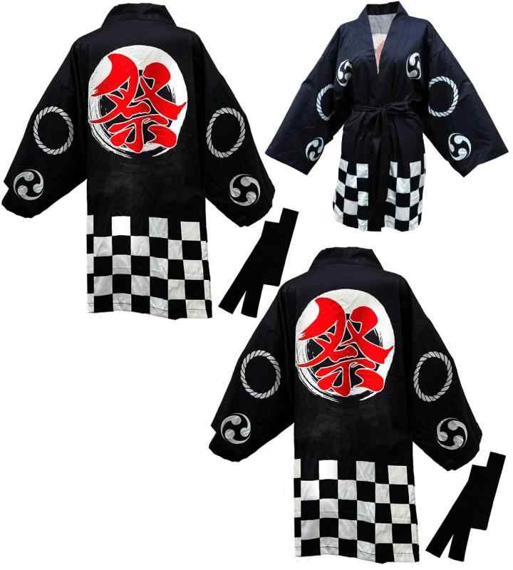 [DINETTE] 法被 無地 カラー 赤 腰ひも付き 大人用 男女兼用 フリーサイズ お祭り 衣装