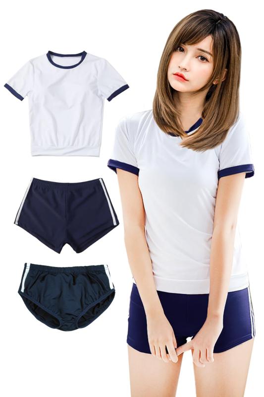 [SORAmood] 体操服 ブルマ コスプレ 短パン 2タイプ3点セット 体操着 S～XL コスチューム フルバックブルマ 部屋着