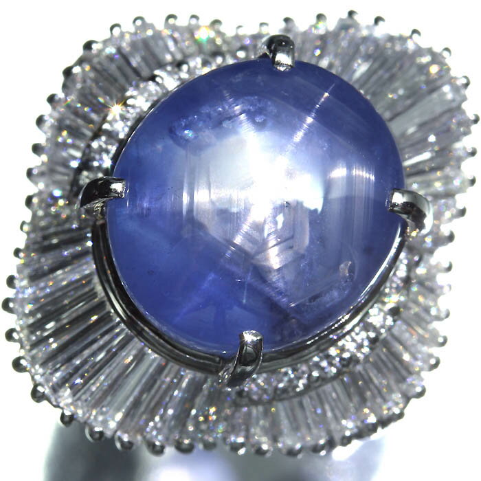 乐天商城 - ≪Star Sapphire≫ ビルマ産 上質非加熱スターサファイア 特大15.61ct 上質ダイヤモンド 総計1.99ct Pt900 超高級リング 12.5号 ダイヤ リング 指輪 宝石鑑別書付