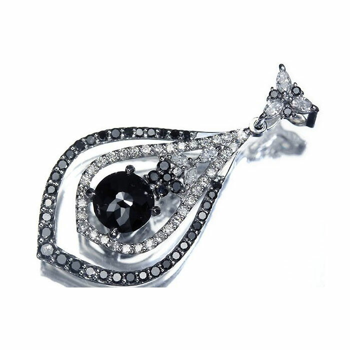 ≪Diamond≫ ブラックダイヤ 特大1.17ct 脇石ブラックダイヤ クリアダイヤ K18WG 高級ペンダントヘッド ネックレス
