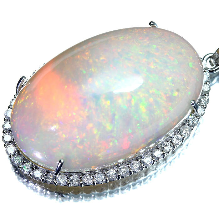 ≪opal≫ 上質オパール 超特大79.54ct!! 上質ダイヤモンド 総計1.53ct K18WG 超高級ペンダントヘッド ネックレス ジュエリー