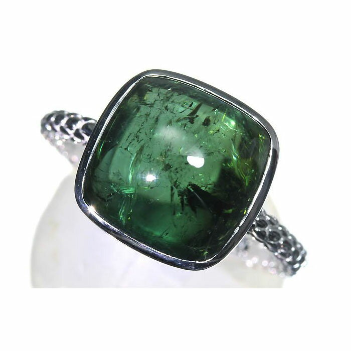 Rakuten - 《Tourmaline》艶やかカボション 上質グリーントルマリン 特大10.75ct K18WG 超高級リング 宝石鑑別書 16号 リング 指輪