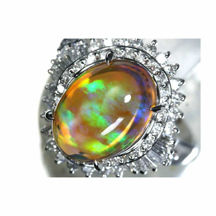 Rakuten - ≪opal≫ 上質ファイアオパール 大粒3.39ct 上質ダイヤモンド計0.69ct Pt900 超高級リング 13.5号 リング 指輪 ダイヤ