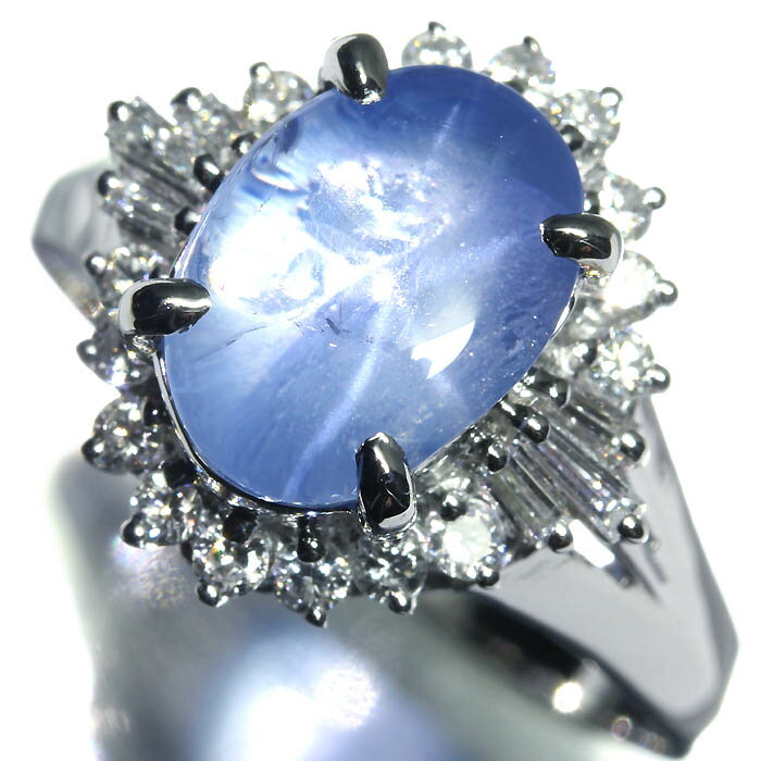Rakuten - 《Star Sapphire》上質非加熱スターサファイア 大粒4.48ct 上質ダイヤモンド Pt900 高級リング 15号 リング 指輪