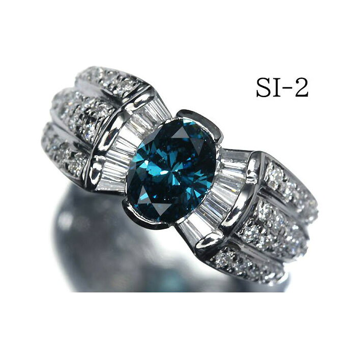 《DIAMOND》SI-2 上質ブルーダイヤモンド 特大1.1ct 上質脇石クリアダイヤ 総計0.51ct Pt900 超高級リング グレーディングレポート付き 12号 リング 指輪 ブルーダイヤ