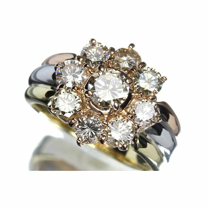 Rakuten - 《DIAMOND》豪華!! 上質ブラウンダイヤモンド 総計2.00ct K18 Pt900 超高級リング 11号 ダイヤ 指輪 フラワー