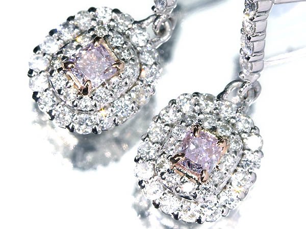 鉑金 - ≪DIAMOND≫ 天然ナチュラル【 SI-1 ＆ SI-2】上質ピンクパープルダイヤ 上質脇石ダイヤ Pt950 K18 超高級ピアス ダイヤ ジュエリー ソーティング 2枚付