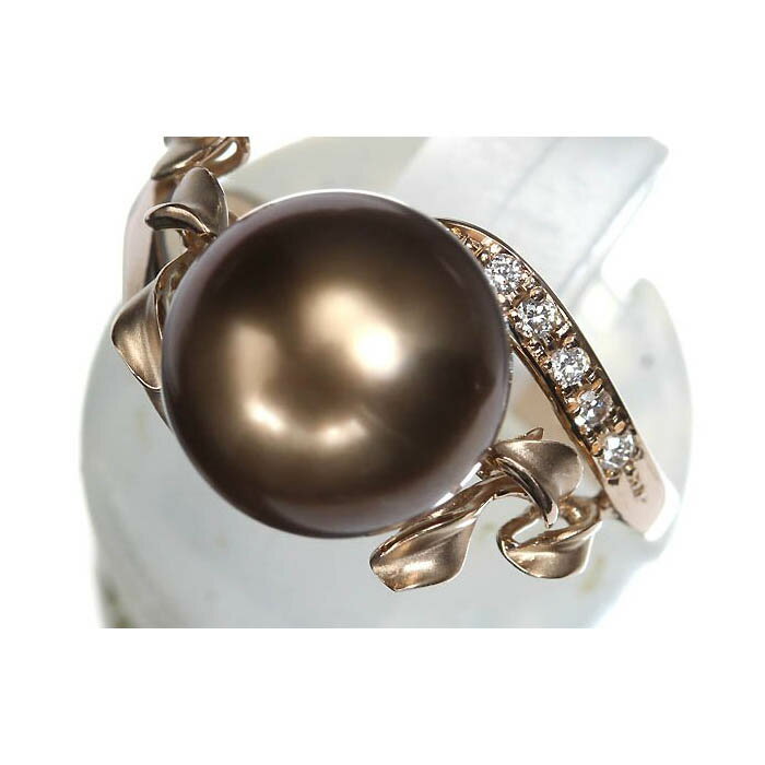 ≪Pearl≫ ショコラパール 大粒 約10.4mm珠 上質ダイヤモンド K18ピンクゴールド 超高級リング 11号 黒蝶真珠 リング 指輪