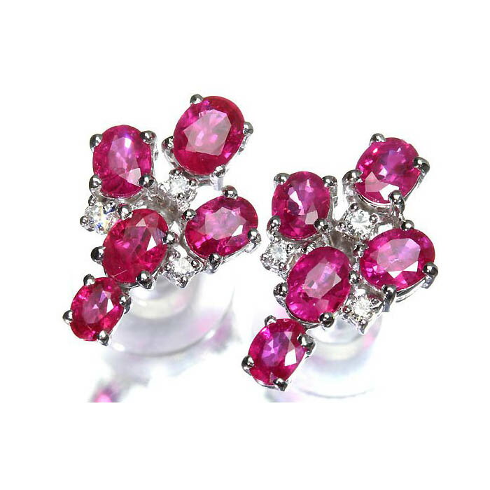 Rakuten - ≪Ruby≫ 上質ルビー 両耳 総計3.16ct 上質ダイヤモンド K18WG 高級ピアス ダイヤ ジュエリー