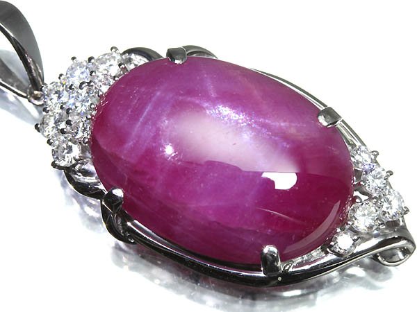 Rakuten - ≪Star Ruby≫ 天然非加熱スタールビー 超特大37.55ct 上質ダイヤモンド 総計1.04ct Pt900 超高級ペンダントヘッド ネックレス ジュエリー 宝石鑑別書＆非加熱分析報告書付